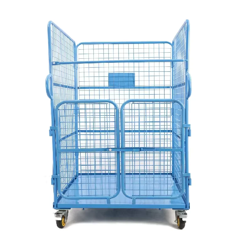 Factory OEM High Quality Heavy Duty Four Wheel Collapsible Nesting Steel Metal Dismountable Mesh Roll Cage Trolley