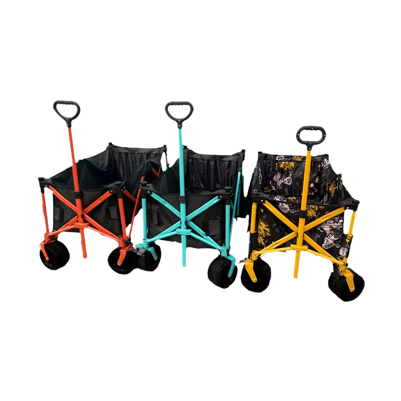 Factory OEM Outdoor Picnic Camping Beach Trolley Portable Folding Four Wheel Wagon Cart with Oxford Cloth and Carbon Steel