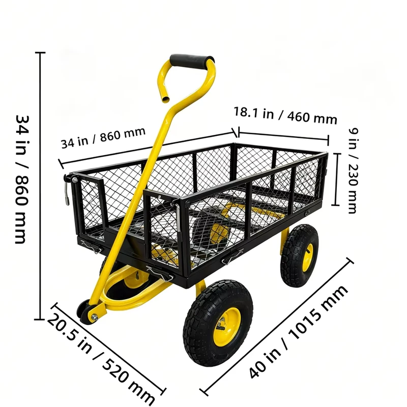 Factory Practical Garden Cart Heavy Duty Mesh Steel Utility Wagon Cart with Tire Pump High Capacity Garden Cart