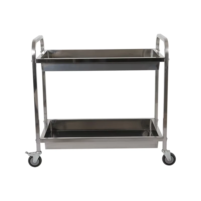 Factory Price 2 Tier Stainless Steel Nursing Mobile Instrument Trolley Hospital Equipments Clinic Surgical Trolley Cart