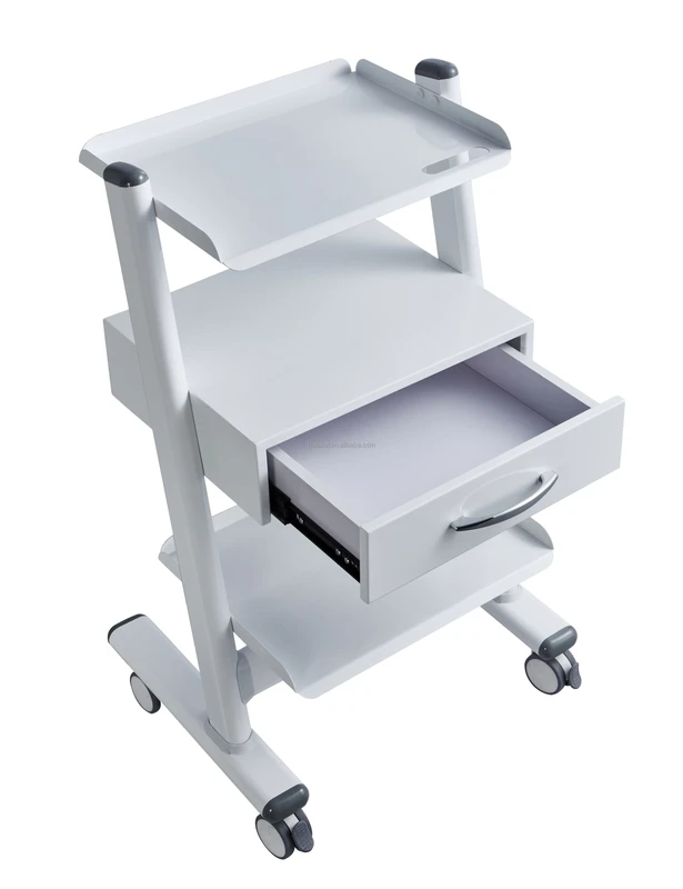 Factory Price Dental Clinic Dental Trolley with Middle Drawer 3 Layers Medical Instrument Cart