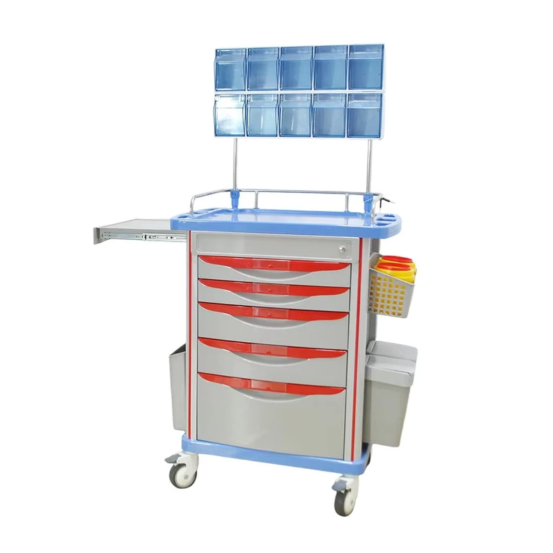 Factory Price Hospital Emergency Cart Medical Mobile Crash Drawer Trolley Multifunction ABS Rescue Treatment Trolley With IV Sta