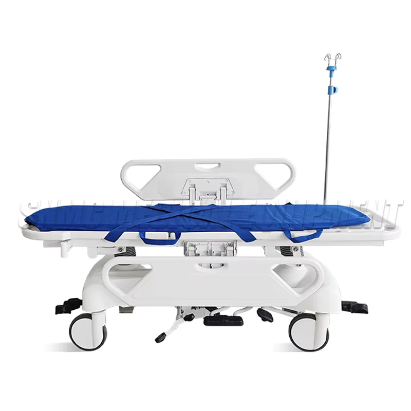 Factory Price Hospital Patient Transfer Trolley Transport Stretcher Trolley with Iv Poles with Central Locking Castors