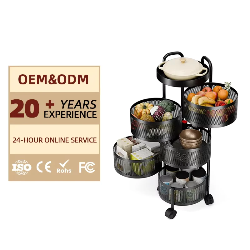 Factory Price Household 5 Layer Non Folding Stainless Steel Floor Standing Storage Rack for Kitchen Use Vegetable Fruit Trolley