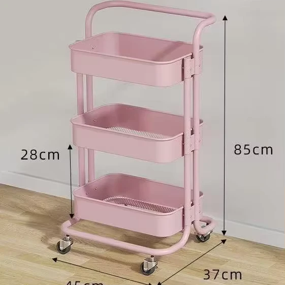 Factory Price Salon Furniture Beauty Salon Trolley Kitchen Storage Trolley Painting Metal Pink Beauty Trolley Salon