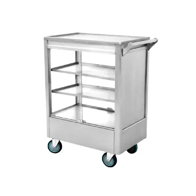 Factory Price Stainless Steel 201 Kitchen Food Service 3 Tiers Hotel Dining Trolley Stainless Steel Hand Cart for Dim Sum Trolly