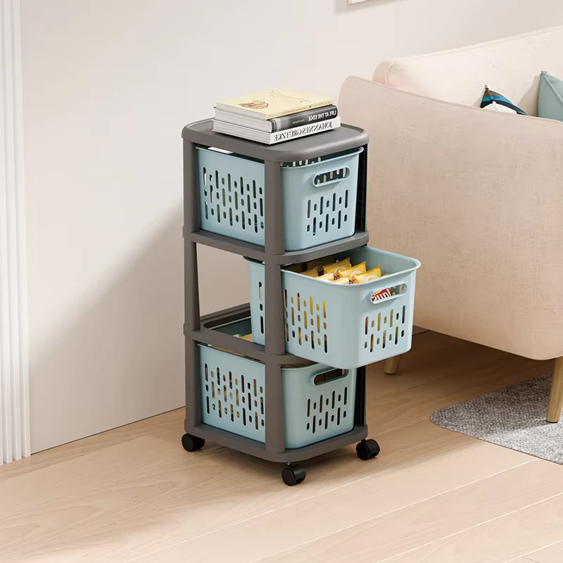 Factory Price Tool Free 3 Tier Plastic Superimposed Trolley Removable Basket Storage Rack for Home Use