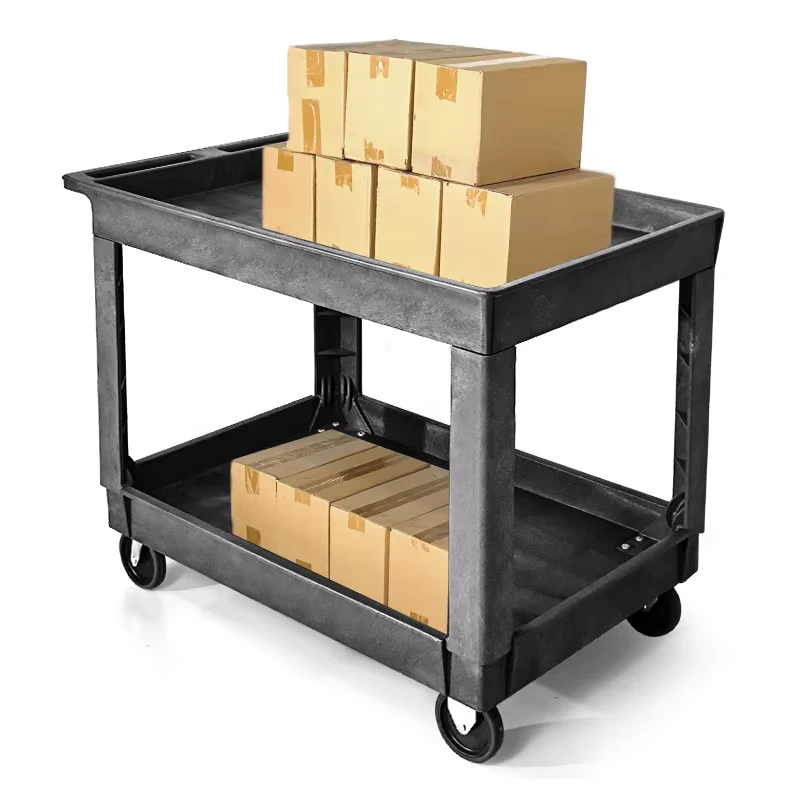 Factory Sale 500LBS Two Shelf Plastic Service Cart Heavy Duty Utility Cart with Ergonomic Handle