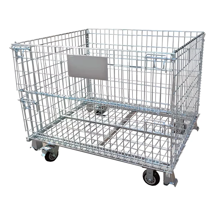 Factory Sale Heavy Duty Large Capacity Wire Mesh Rolling Container Metal Supermarket Storage Cage