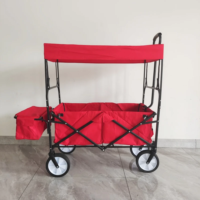 Factory Stainless Steel Four wheel Outdoor Cart Camping Wagon Stroller with Roof for Children Picnic Beach