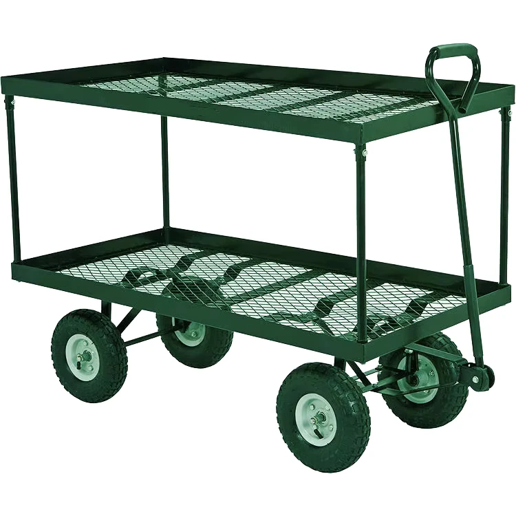 Factory Steel Mesh Garden Utility Wagon 300KGS Load Capacity Yard Cart with Platform Cart for Shopping and Storage