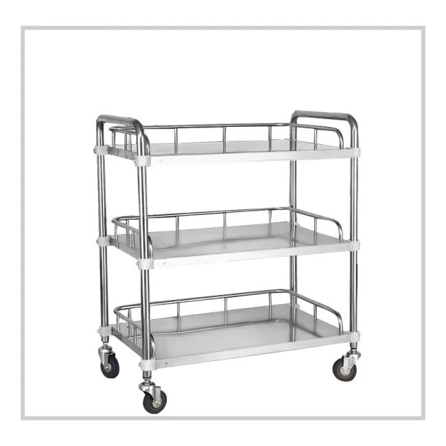 Factory Supplied SS T04 for Hospital Patient Clinic Stainless Steel 3 Tier Surgical Instrument Medical Nursing Trolley
