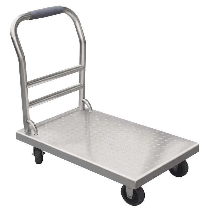 Factory Supply Commercial Flatbed Hand Push Cart 201 304 Stainless Steel Platform Trolley for Hotel Use