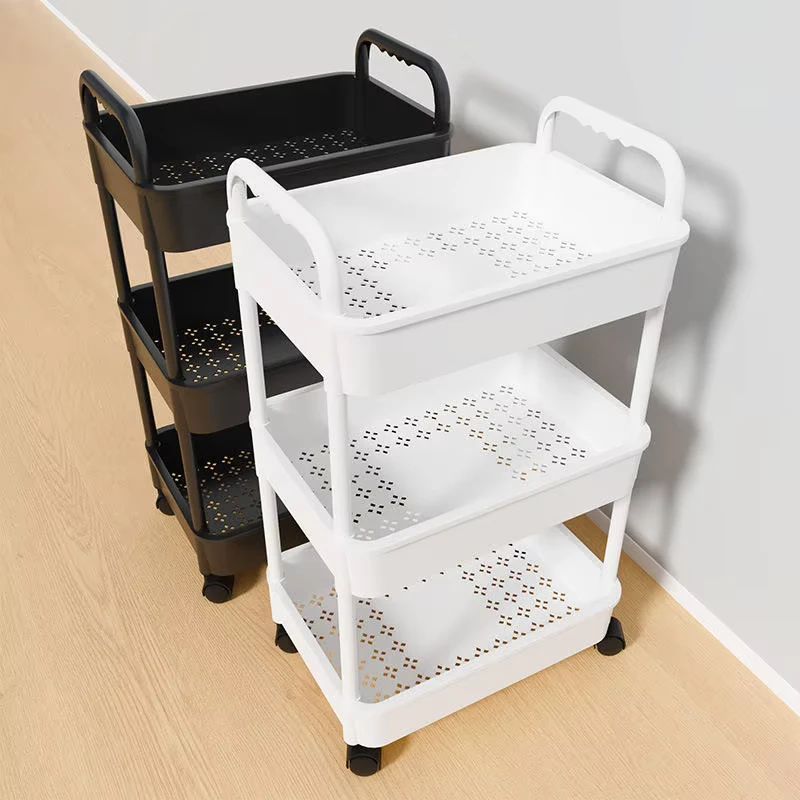 Factory Supply Heavy Duty Foldable Plastic Utility Trolley Kitchen Living Food Rolling Storage Rack Office Beverage Spices Bags