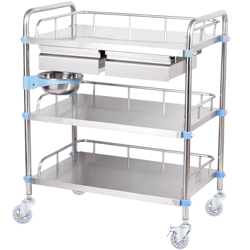 Factory Supply High Quality 4-wheeled Stainless Steel Medical Instrument Hospital Care Trolley
