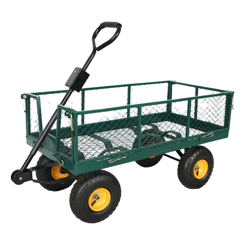 Factory Supply Steel Mesh Garden Utility Wagon 300KGS Load Capacity Four Wheel Yard Cart Platform Customizable OEM Shopping