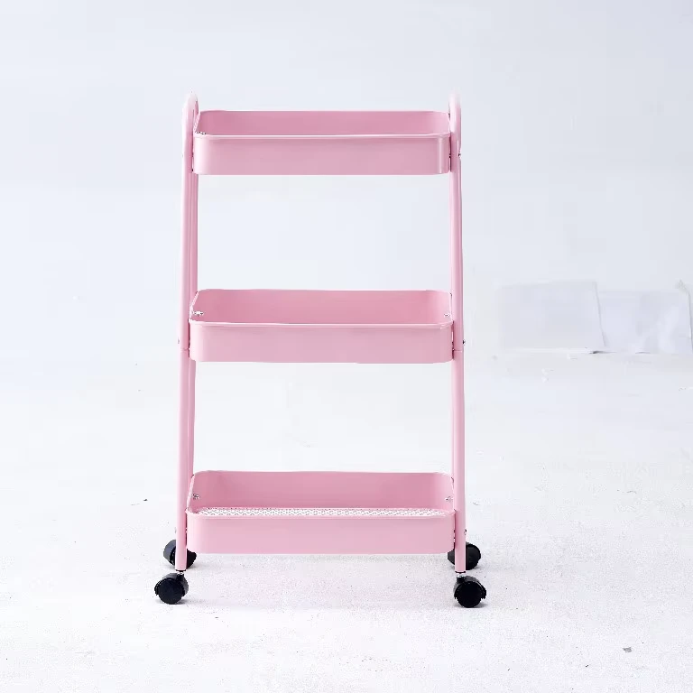 Factory Supply Three Layer Folding Waterproof Movable 360 Rotating Heavy Duty Modern Storage Shelves Trolley Kitchen Bathroom