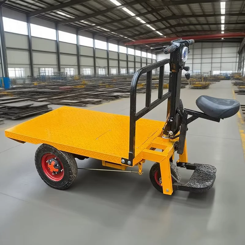 Factory Supply Three Wheeled Electric Push Flat Car With Standing Drive Trolley Cart Wheelbarrow