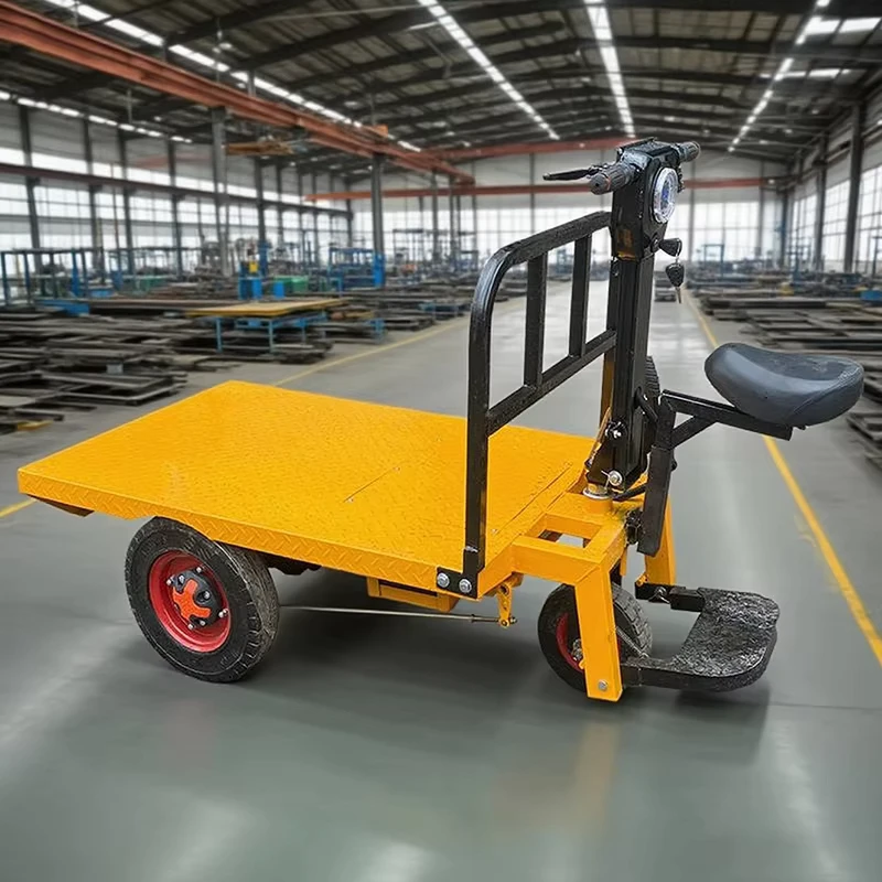 Factory Supply Three wheeled Electric Push Flat Car With Standing Drive Trolley Cart For Sale Wheelbarrow