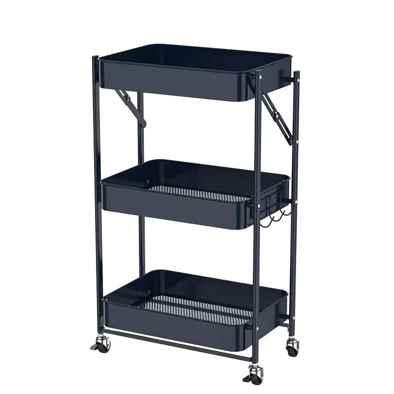 Fashion Metal Rolling Storage Holder Organizer Storage Utility Rack Tool Trolley Multipurpose 3 Tier Folding Rolling Cart