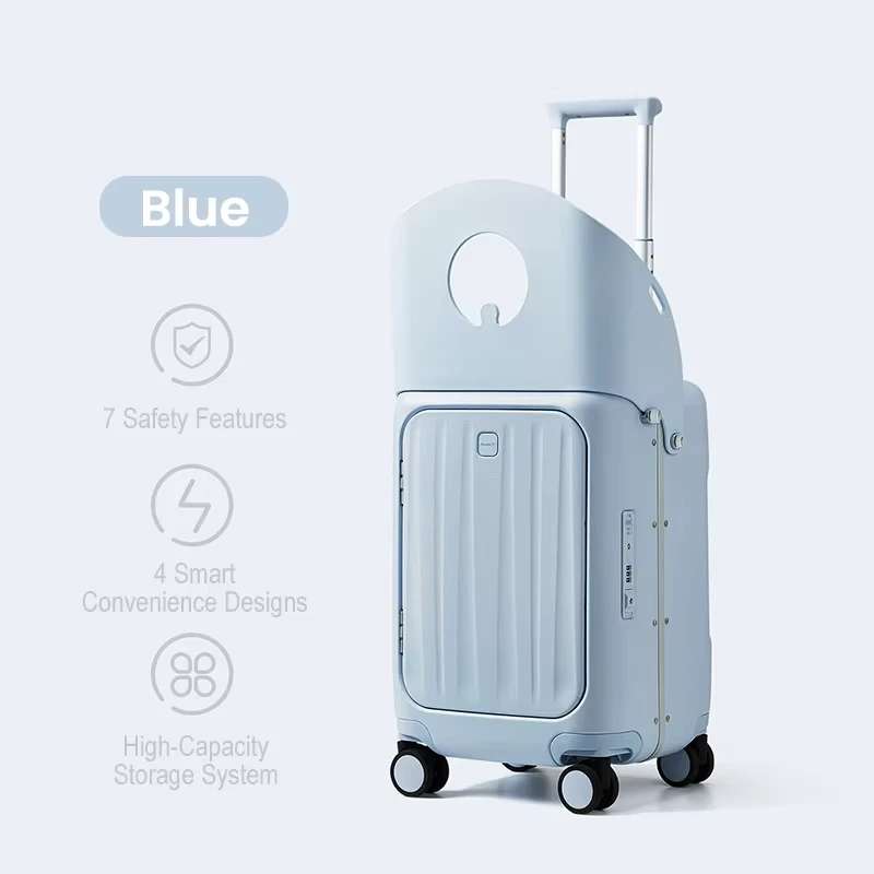 Fashion Plain Suitcase for Children Portable Carry on Suitcase Brake Wheels Double Safety Belt Ride on Kids Luggage