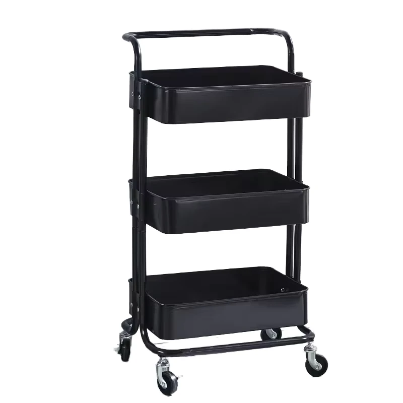 Fast Delivery Modern Metal 3 Tier Utility Cart with Rolling Wheels Kitchen Living Room Storage Multifunction Design Custom