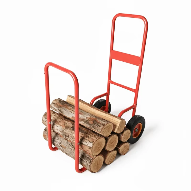 Fireplace Log Steel Cart Wood Rack Outdoor Yard Utility Firewood Hand Truck Trolley
