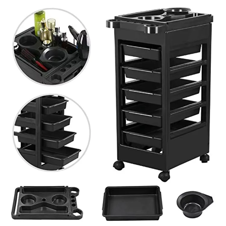 Five-Layer Hairdresser Trolley with Hair Dye Bowl and Hairdryer Seat 360 Degree Mobile Hair Salon Trolley Cart
