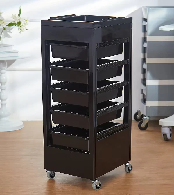 Five Layers Black Color Beauty Salon Trolley Hair Salon Cart Portable and Foldable Salon Trolley With Wheels