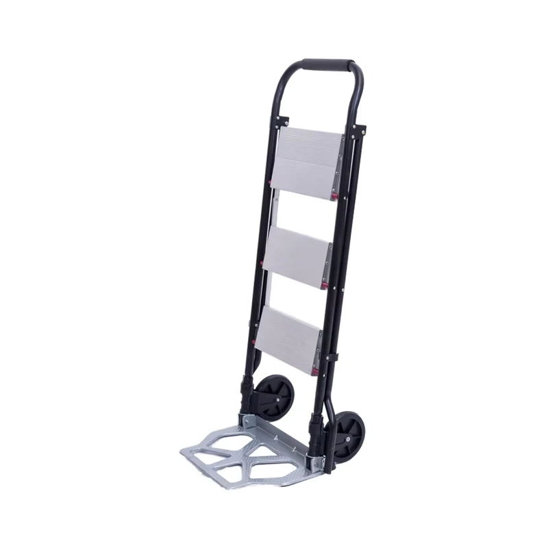 Flash Deal 3 Step Wide Slip Proof Carbon Steel Portable Pedal Ladder Hand Trolley 330lbs EN131 for Staircase Exterior Bathroom