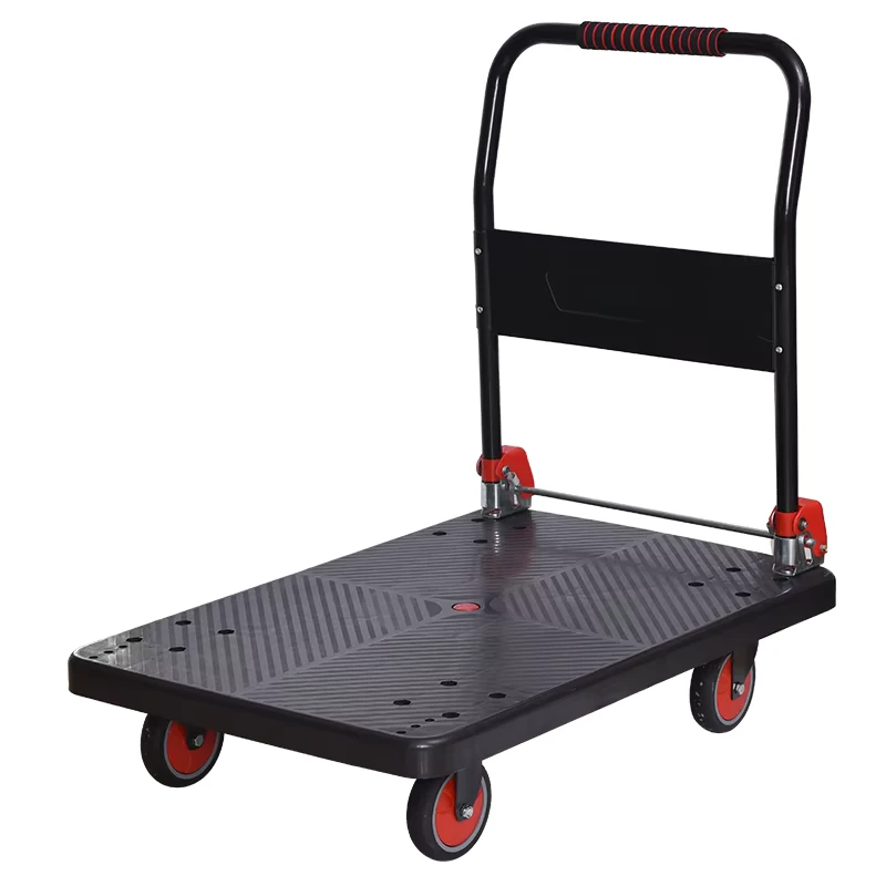 Flat Dolly Push Cart Trolley Platform Hand Truck Carrinho 300kg Heavy Duty Plastic Celular Four wheel Folding Black