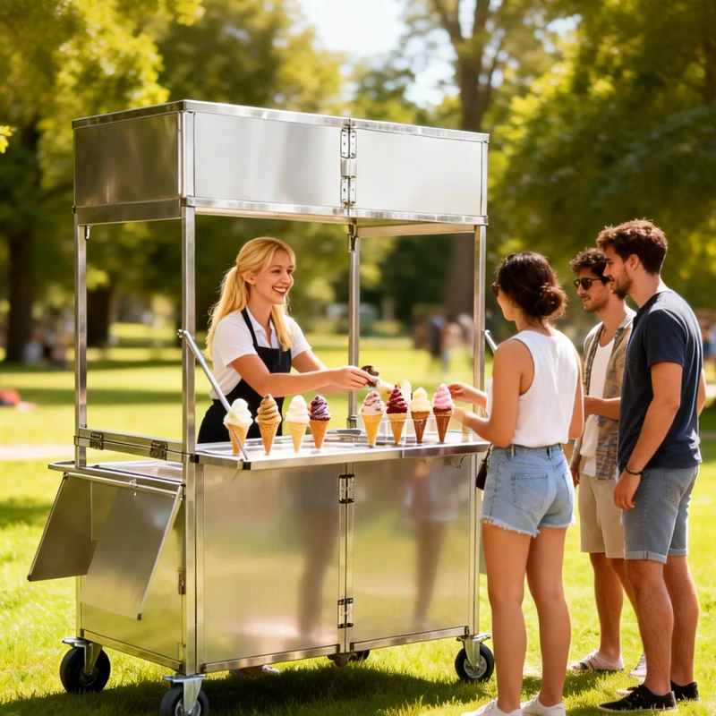 Flat Fold Mobile Stainless Steel Food Trolley with Comfortable Grip Handle 400lb Capacity Cart for Restaurant Use