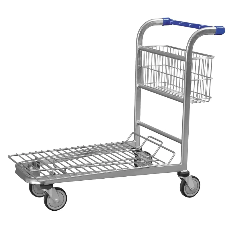 Flat Stainless Steel Airport Luggage Four wheel Passenger Baggage Cart