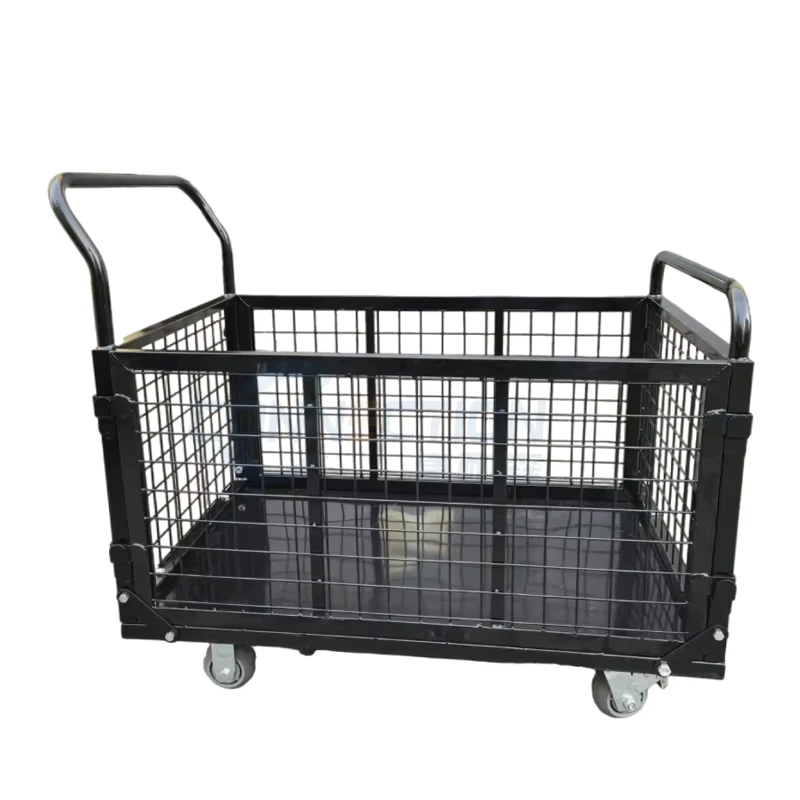 Flatbed Hand Truck Loading Heavy Duty Cage Wire Mesh Hand Trolley With 360 Degree Swivel Casters For Warehouses