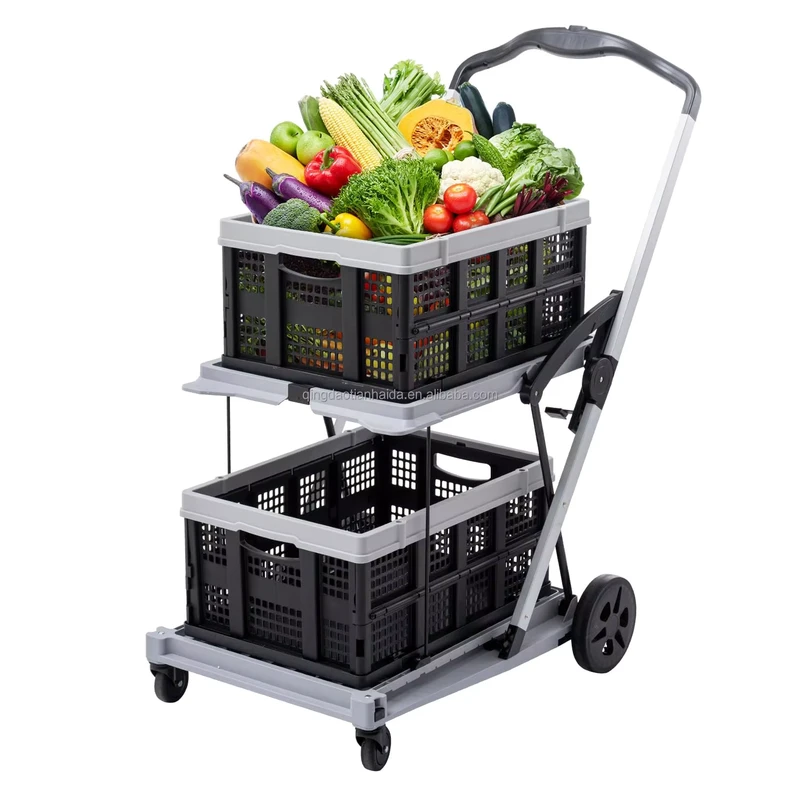 Fold Away Shopping Platform Grocery Dolly Push Carts for Groceries Hand Truck Trolley Metal Commercial Furniture