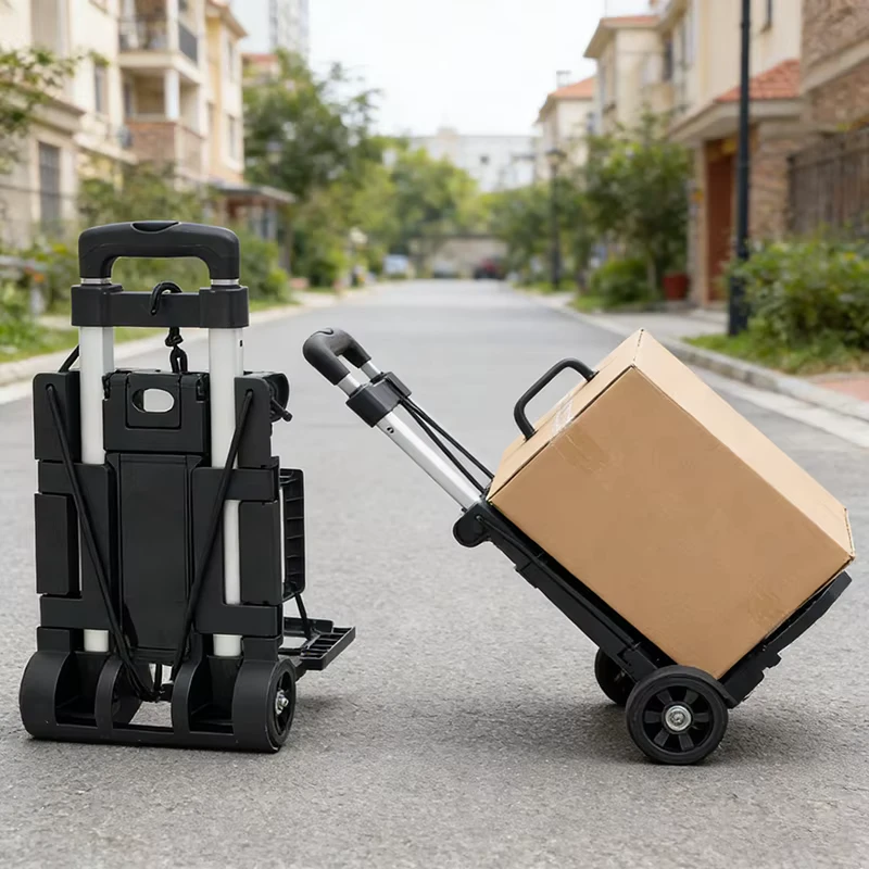 Fold Flat Trolley Lightweight Cargo Cart 100 150 Lbs Heavy Duty Capacity Compact Shopping Trolley with Smooth Rolling Wheel L006