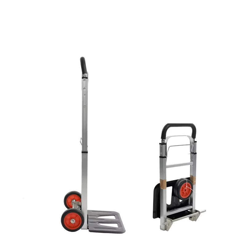 Foldable 2 Wheel Hand Trolley Lightweight Aluminum Platform Cart Easy Storage for Supermarket Shopping and Home Use