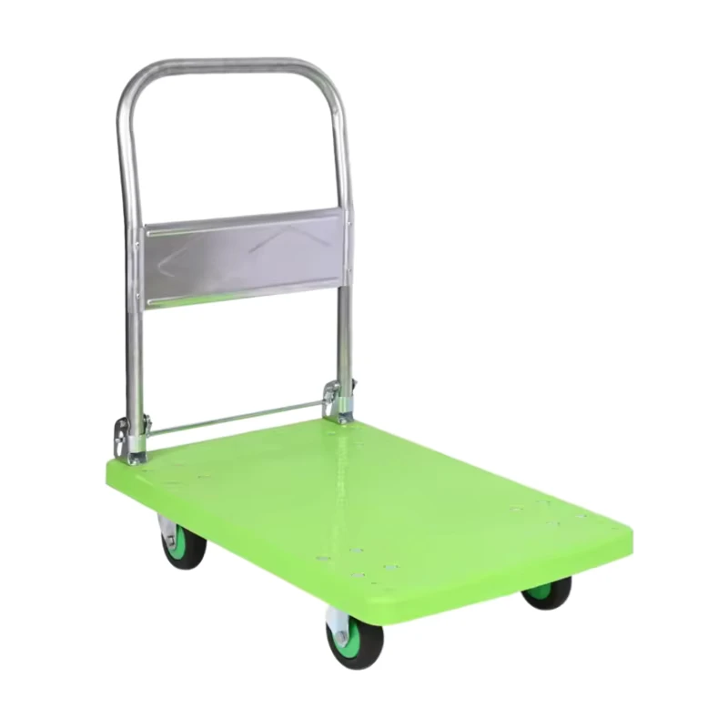Foldable 4 Wheel Portable Heavy Duty Plastic Trolley Handcart with Anti Slip Surface Platform High Load Capacity