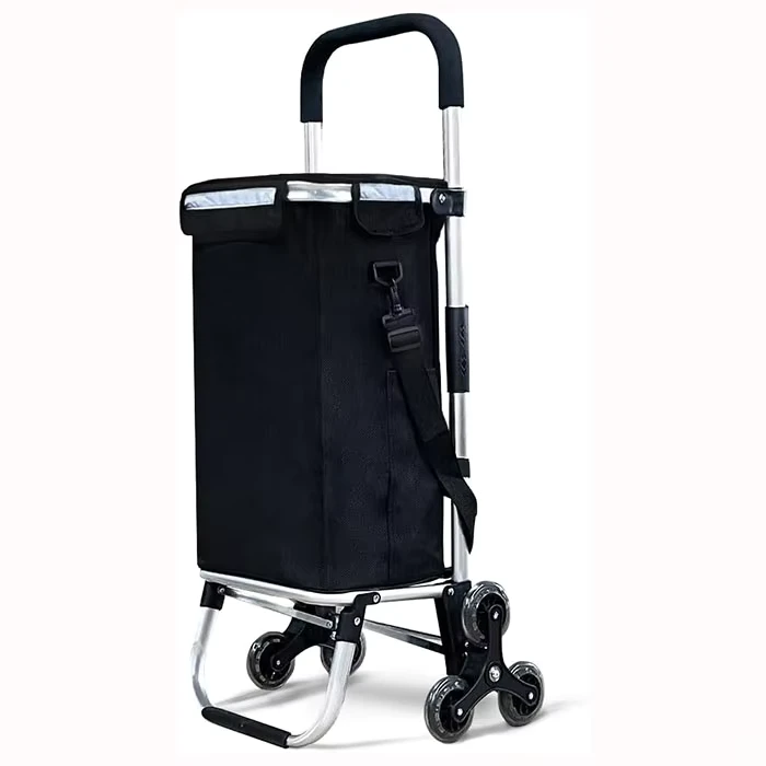 Foldable Aluminum Shopping Cart 6 Wheel Shopping Trolley with Removable Waterproof Bag Stair Climbing Shopping Cart