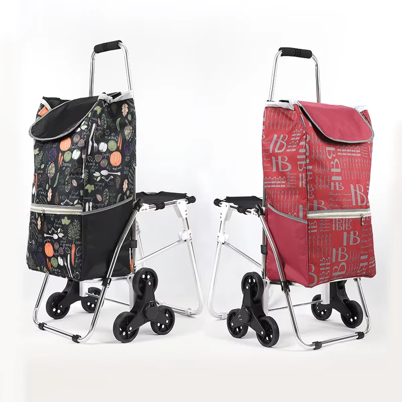 Foldable Aluminum Stair Climbing Shopping Cart Heavy Duty Large Capacity Grocery Trolley Carts