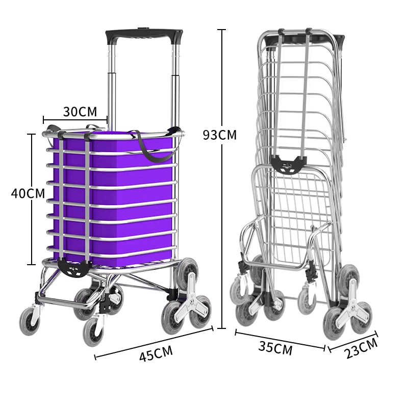 Foldable Aluminum TPR Shopping Cart for Groceries Stair Climbing Portable 40KG Capacity OEM Tools with Rolling Swivel Wheels