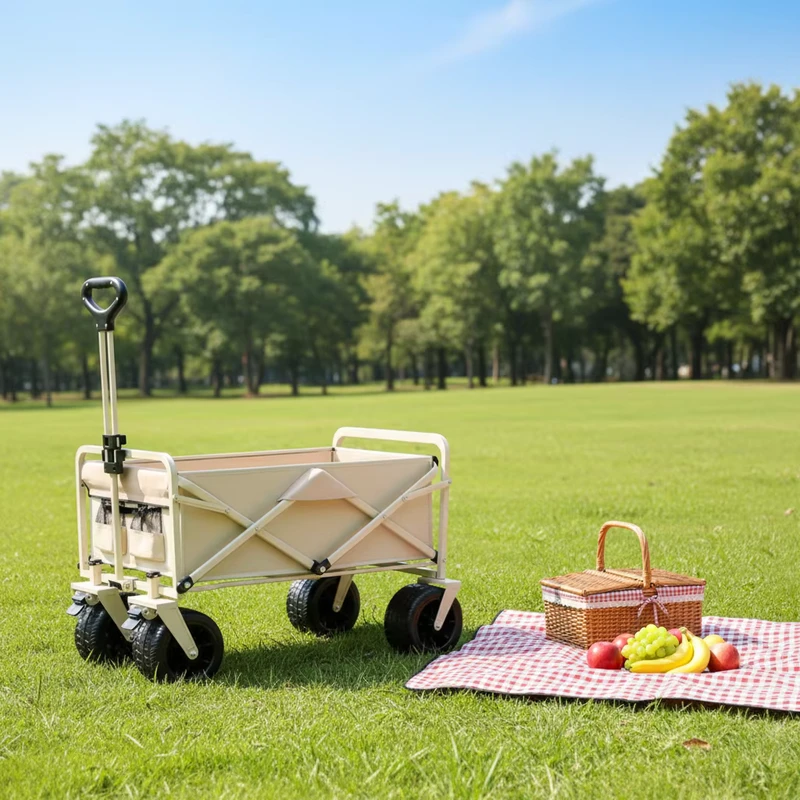 Foldable Beach Cart Collapsible Large Capacity Camping Cart with Brake Camping Foldable Outdoor Cart