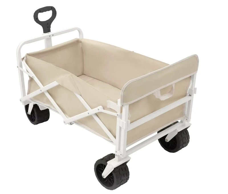 Foldable Beach Cart Collapsible Large Capacity Folding Wagon Tank Wheels All Terrain Camping Cart with Brake