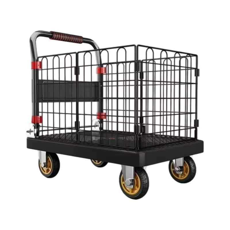 Foldable Cage Platform Trolley with Removable Fence Heavy Duty Warehouse and Home Moving Cart