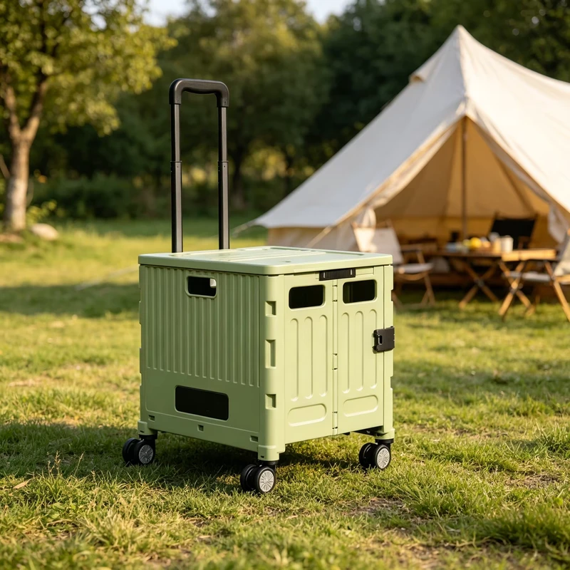 Foldable Camping Cart with Lid Safe Utility Trolley with Secure Locking Mechanism for Family Use