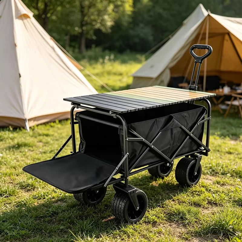 Foldable Camping Trolley Cart With Table Folding Cart Camping Wagon Collapsible Cart Wagon Large Capacity Outdoor