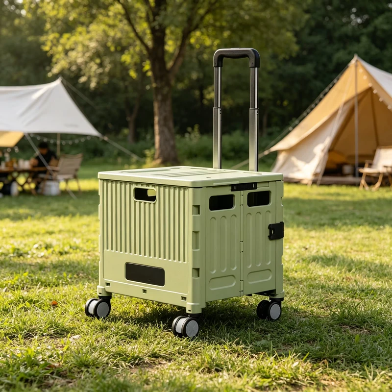 Foldable Camping Wagon with Lid Collapsible Utility Cart with Four Wheels for Outdoor Picnic Use