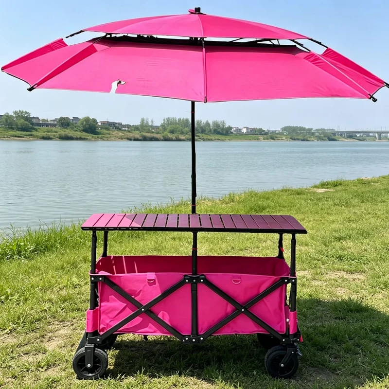 Foldable Cart with Canopy with Big Tank Wheels Foldable Stall Cart for Flexible Night Market Roadside Retail