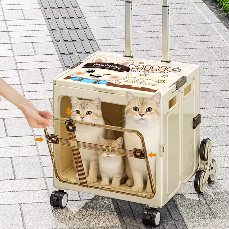 Foldable Cat Carrier Portable Pet Travel Trolley Case Large Capacity Luggage Airline Approved Pet Carrier Cage