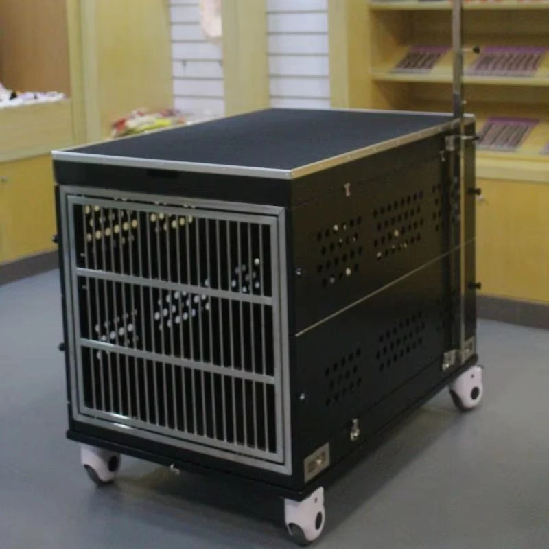 Foldable Durable Aluminum Dog Show Cage Single Kennel Grooming Table 4 Wheels Airline Approved Large Capacity Pet Trolley